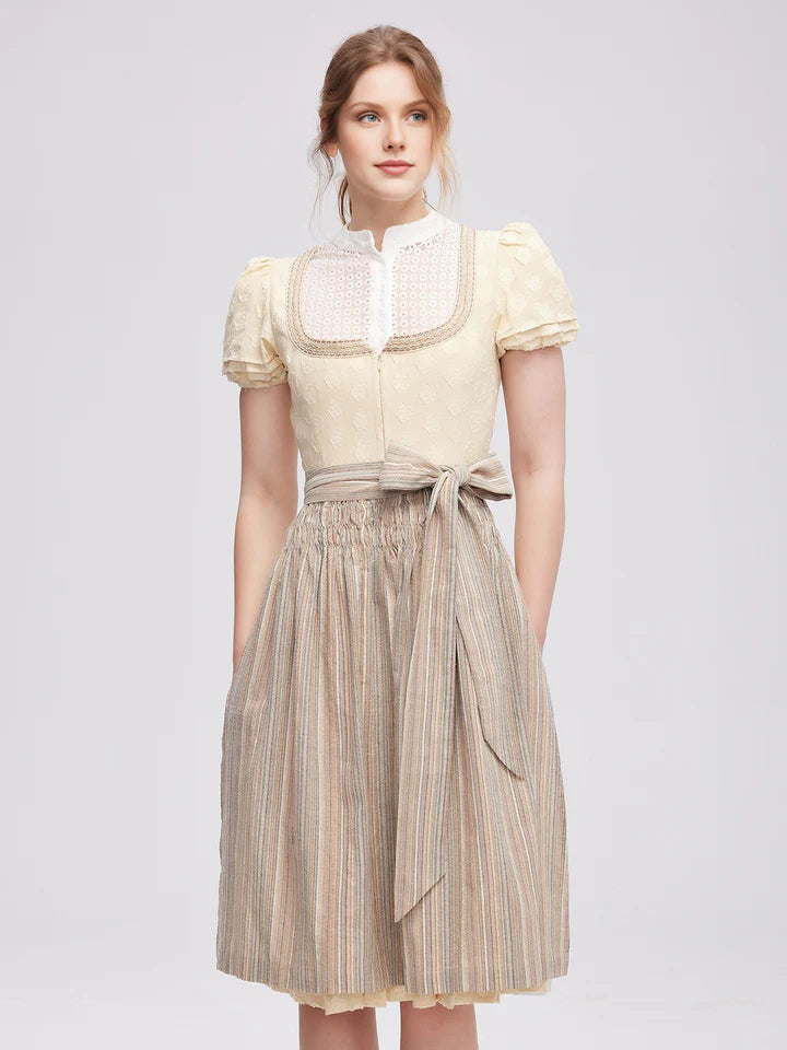 Kiehtova dirndl: dirndl vetoketjulla edessä, dirndl yksivärinen, keltainen dirndl